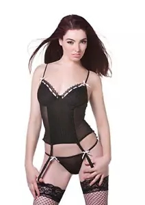 Liga Cami Pequeña con Rayas y Cuerdas de Lencería De Namour, Negra/Rosa - Imagen 1 de 2
