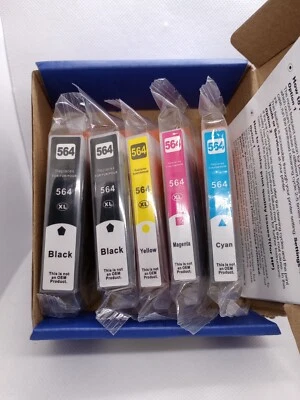 5 Premium Ink Set + Chip for 564 564XL Photosmart 7510 7515 7520 - Image 1 of 4
