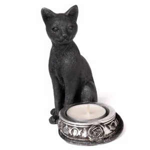 Alchemy Gothic Black Cat Tea Light Candle Holder Goth Kitty Decor Gift V100 New