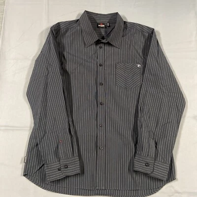 Rip Curl Men’s Large Shirt Long Sleeve Dress Button Up Black Striped 61 - Image 1 of 4