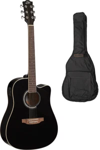 GUITARE ELECTRO-ACOUSTIQUE EKO RANGER 6 CW-EQ-BLK Dreadnought Noir + HOUSSE - Picture 1 of 6