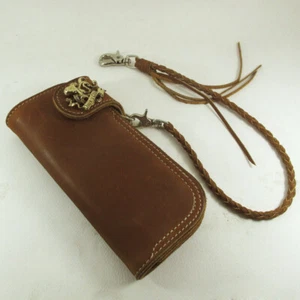 Biker long Wallet chain Genuine Leather Brown brass octopus handmade - Picture 1 of 11