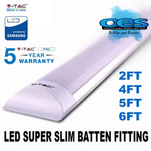 V-TAC LED STRIPLIGHT BATTEN FITTING LIGHT SLIM WHITE 6400K 2FT 4FT 5FT 6FT VTAC - Picture 1 of 10