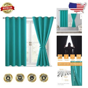 Stylish Peacock Blue Blackout Drapes - 2 Panels for Bedroom & Living Room, 52x45 - Picture 1 of 9