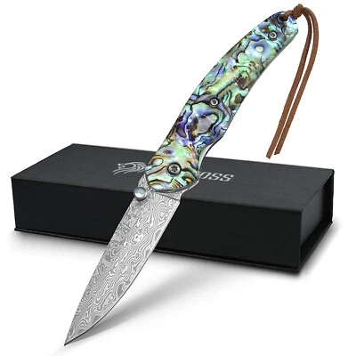 NedFoss Pocket Knife, Damascus Pocket Knife with Abalone Shell Handle, Handma... - Image 1 of 4