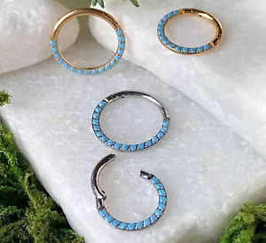 1pc Titanium Hinged Segment Ring Front Turquoise Septum Hoop Helix Daith Jewelry - Picture 1 of 9