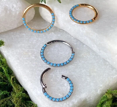 1pc Titanium Hinged Segment Ring Front Turquoise Septum Hoop Helix Daith Jewelry - Image 1 of 4
