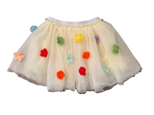 Lola + The Boys Rainbow Daisy Puff Tutu Skirt Girls Sz 4 Ivory Applique Flowers - Picture 1 of 6