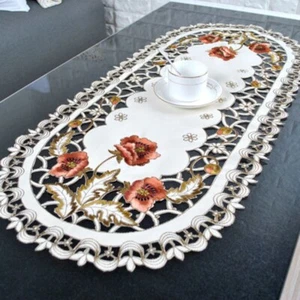Oval Vintage Embroidered Lace Tablecloth Floral Tablecloth / Cushion Decoration - Picture 1 of 6