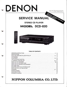 Original Denon DCD-820 Service Manual - Picture 1 of 1