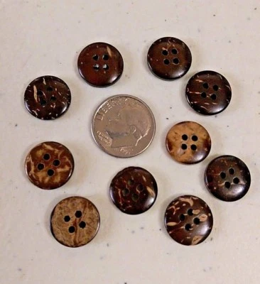 Pkg of 20 SMALL BROWN 4-hole Coconut Shell Buttons 1/2" (12mm) Craft (1157) - Image 1 of 2