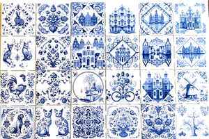 Keramik The Amsterdam 1 Blau Delfter Design Ofen gebrannte Keramikfliesen 24 St 4,25" - Bild 1 von 24