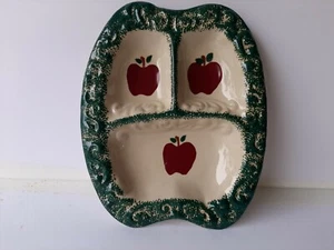 Vintage grünes Steinzeug Apfel Steinzeug 3-teilig geteilt Relish Tablett - Bild 1 von 4