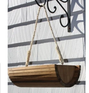 Half Moon wooden wood stained planter hanging bucket barrel rope chain new - Picture 1 of 5