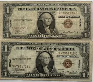 1935A $1 Silver Certificates Brown Seal S50777286C & S47991715C Hawaii (2) #2364 - Picture 1 of 6