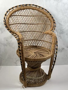 Vintage Boho Wicker Rattan Peacock Chair 17" Medium Twist Base Plant Toy Stand - Picture 1 of 13