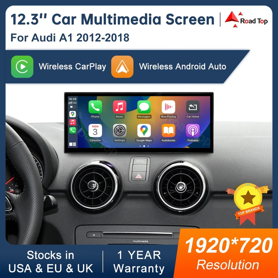 Radio de coche inalámbrica Carplay de 12,3" pantalla táctil ultrafina para Audi A1 2012-2018 Foto 1 de 4