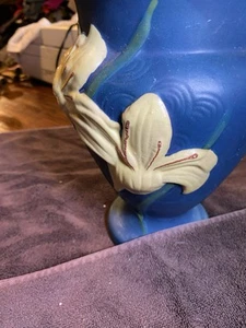 Roseville Pottery Blue Zephyr Lily 202 8” Ceramic Flower Vase Reproduction 1990s - Picture 1 of 14
