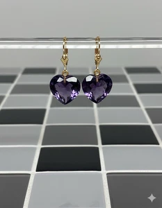 Amethyst Herz Ohrringe 925 Sterling Silber Schmuck Februar Geburtsstein für Sie - Bild 1 von 1