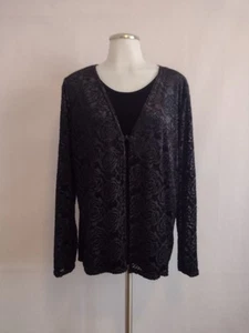 Kathie Lee Vintage Black Velvet Type Top With Attached Cardigan Women's Large - Picture 1 of 6