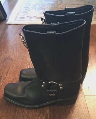 New sz 11 D Double-H 11" Harness Biker Boots 4008 Black Leather Square Toe USA - Image 1 of 4