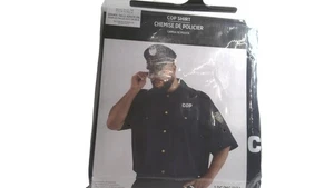 Cop Shirt Mens 2XL Police Officer Costume Black Short Sleeve Uniform Plus Size - Picture 1 of 2