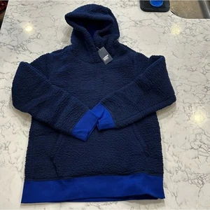 NWT Lands End Kid Blue Deep Sea Navy Sherpa Pullover Hoodie Size XL 14-16 - Picture 1 of 7