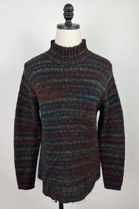 Vintage 90s Fuzzy Sweater Womens Medium Rainbow Stripe Mock Neck Soft Acrylic - Picture 1 of 13