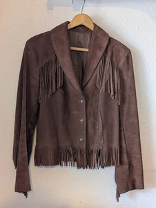 Vintage 70s Fringe Leather Jacket Suede Brown Western Size Small/Medium Women's - Picture 1 of 22