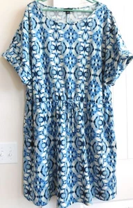 VESTIDO LINDO Tacera Mujer 2X Azul Blanco Acuarela Bolsillos con Cordón Mezcla de Poli - Imagen 1 de 5