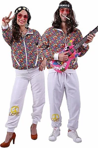 Unisex Adult Hippy Fancy Dress Costume inc Jacket & Trousers, 60s 70s groovy - Picture 1 of 7