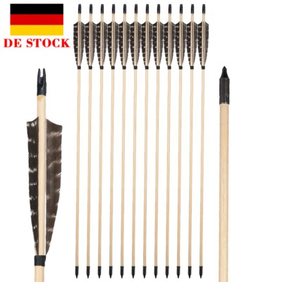 TOPARCHERY 12pcs 32" Holzpfeile Handgemachte Pfeile Naturfedern für Langbogen Jagd schießen