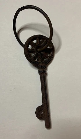 Skeleton Key Vintage Large Antique Cast Iron 5 Inches Long with Key Ring Cover