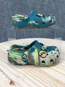 Crocs Shoes Youth Kids 11 Naruto Marble Classic Clog Blue Green Heel Strap Flat - Picture 1 of 16