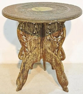 Antique Wooden Carving Folding Side Table Original Old Fine Hand Carved - Picture 1 of 6