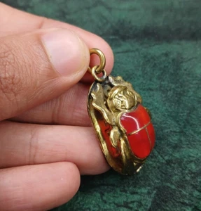 Egyptian Pharaonic Beetle Jewelry Necklace with Antique-style Coral Stone - Picture 1 of 7