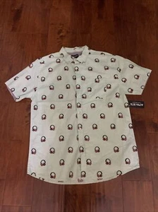 Alpha Beta Men's Short Sleeve Button Down Shirt  All Over headphone Print L - Picture 1 of 7