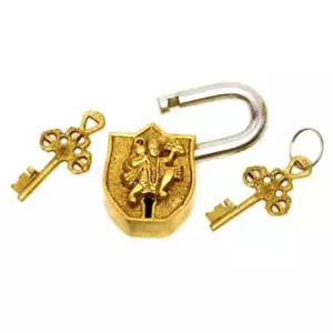 BRASS HANUMAN LOCK w 2 KEYS 3.5" Unique Collectible Big Solid India Monkey God - Picture 1 of 2