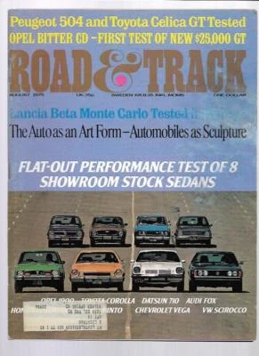 Road & Track Magazine August 1975- Audi Fox, Datsun 710, Honda Civic, Opel 1900 Foto 1 de 2