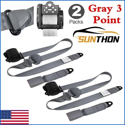 2Set Retractable 3 Point Safety Seat Belt Straps Car Vehicle Adjustable Belt Kit - Imagem 1 de 4