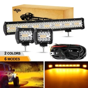Auxbeam 20" LED Light Bar + Pair 4" Pods 6 Modes Combo Kit For Dodge Ram 1500 - Picture 1 of 12