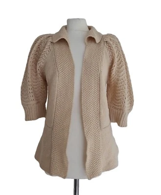 BCBG MAXAZRIA WOMENS CREAM CABLE KNIT WOOL BLEND OPEN FRONT CARDIGAN. MEDIUM.  - Image 1 of 4