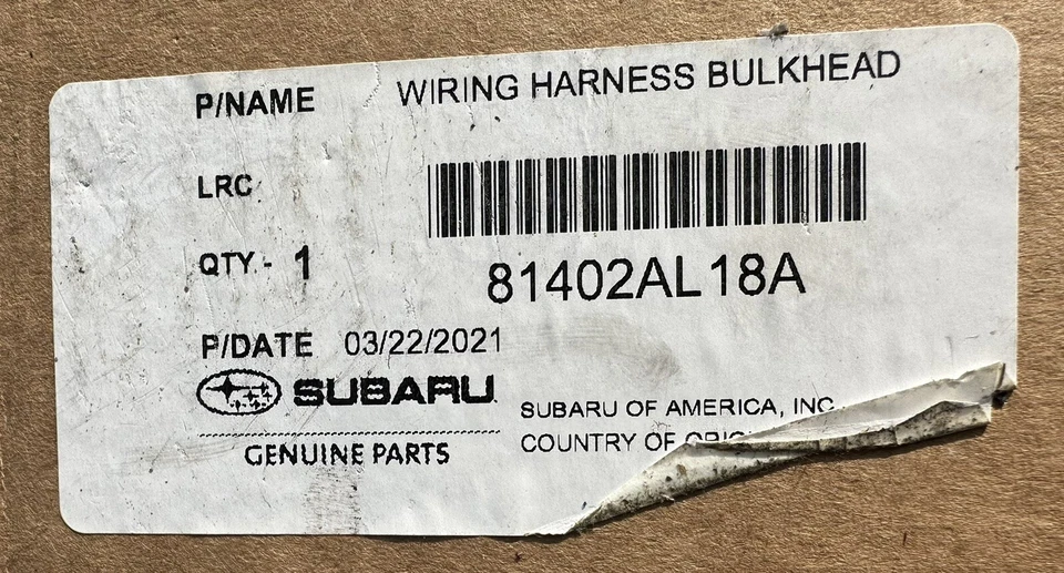 Arnés de mamparo Subaru Legacy Outback 2015-2016 81402AL18A Foto 1 de 2