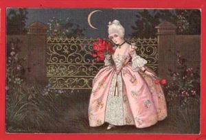 E COLOMBO ART DECO YOUNG WOMAN GLAMOUR FASHION ROSES MOON - Picture 1 of 1