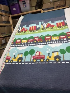 Handmade Kids Construction Train Quilt Full Size Blue 86" X 91" - Picture 1 of 9