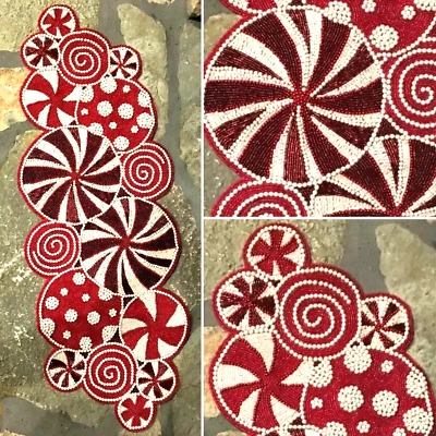 Cynthia Rowley Beaded Christmas Red Peppermint Candy Table Runner Centerpiece 36 - Image 1 of 4