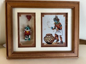 LAVERNE ELLIOTT WATERCOLOR PAINTING WITH WOODEN KACHINA DOLL & CHILI PEPPERS - Picture 1 of 4