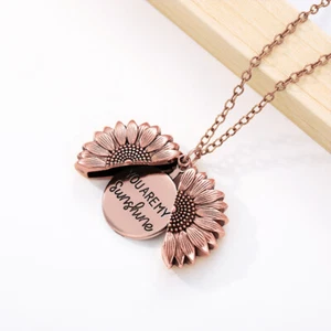 Pink, Rose Gold - You Are My Sunshine Sunflower Pendant Necklace Jewelry Gift - Picture 1 of 2