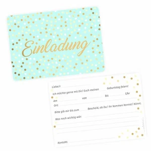 10 Einladungskarten Mint mit Goldlack inkl. 10 weißen Briefumschlägen glänzend - Imagen 1 de 5