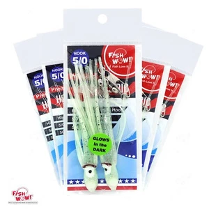 FIsh WOW! 5 Stück GLOW 4,75" Angeln Oktopus Rigs Hoochies Tintenfisch Rock 5/0 Haken - Bild 1 von 6